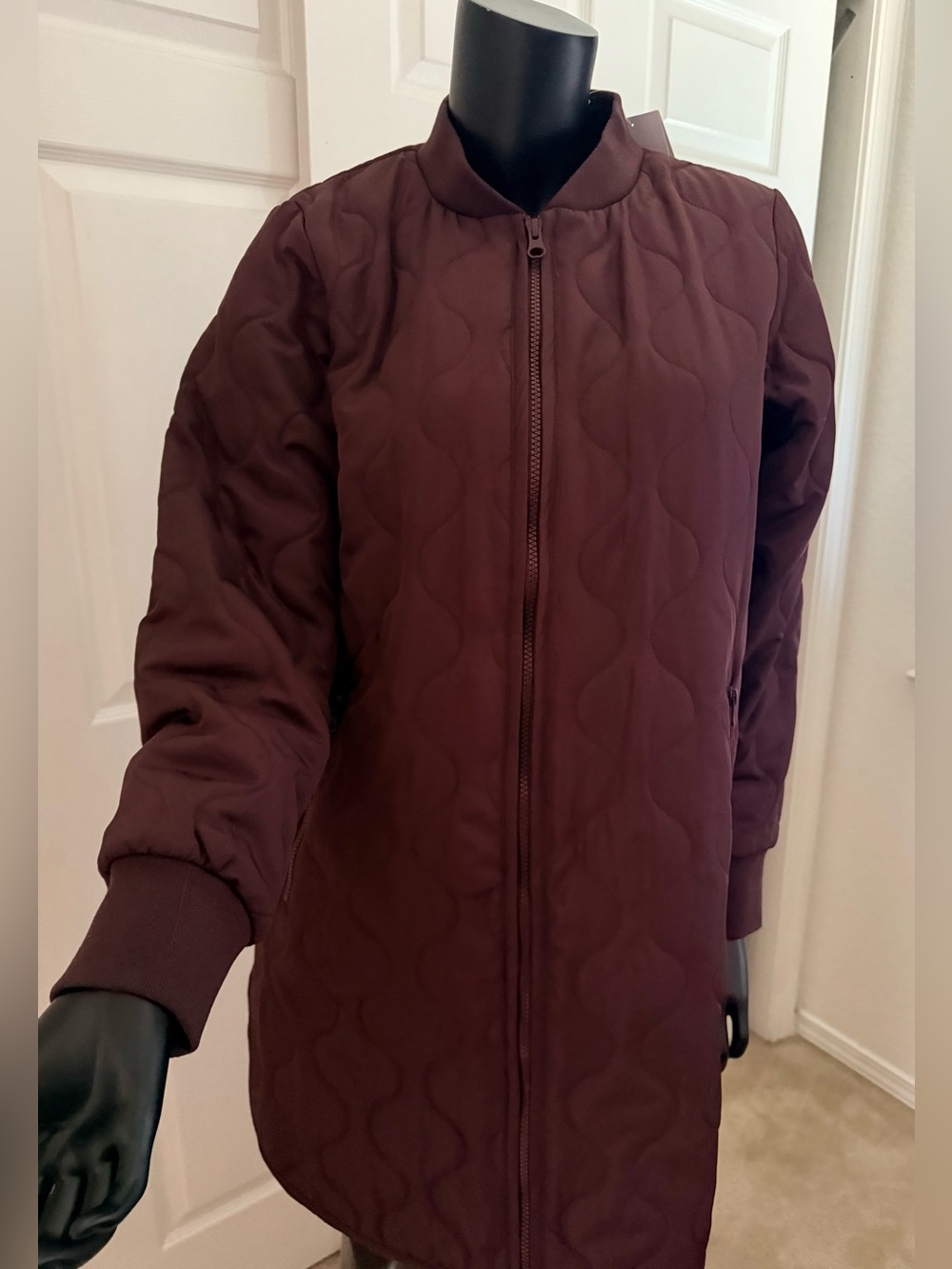 Zella Quilted Bomber Jacket in Burgundy